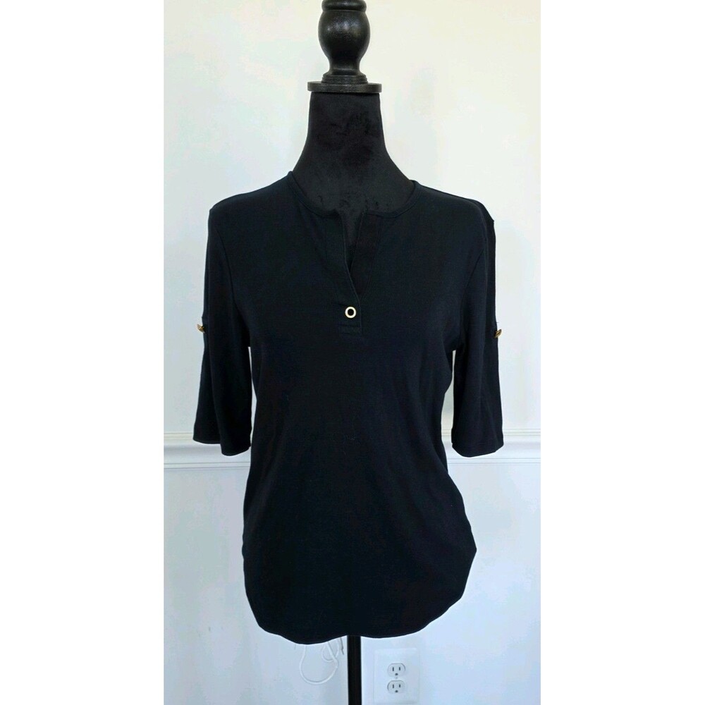 Lauren Ralph Lauren Women's Navy Blue Short Sleeve Top Size Medium